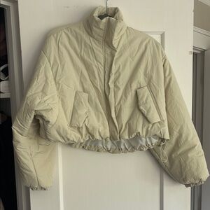 Women's Cream Crop Puffer Jacket